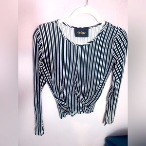 Striped tie front long sleeve shirt